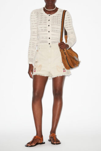 Ajaline Short Openwork Knit Cardigan