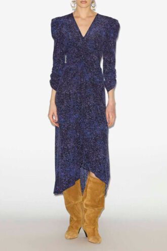 Albini Printed Gathered Silk Midi Dress