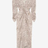Albini Printed Gathered Silk Midi Dress