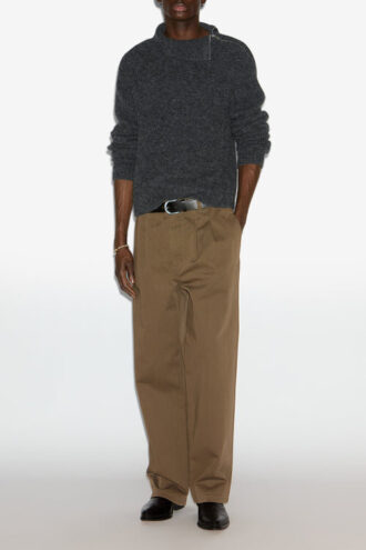 Aliocha Stand-Up Collar Plain-Colored Alpaca Knit Sweater