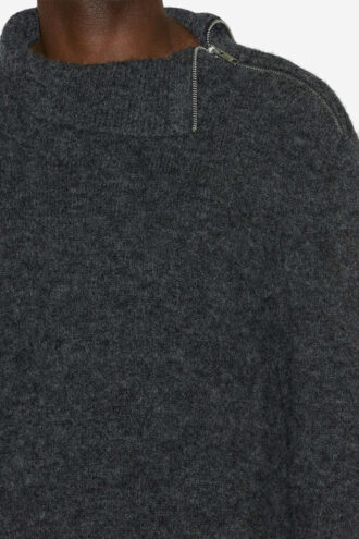 Aliocha Stand-Up Collar Plain-Colored Alpaca Knit Sweater