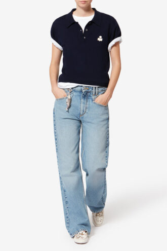 Althea Cotton and Wool Blend Knit Polo with Logo