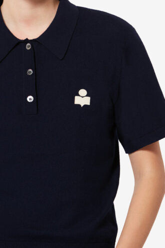 Althea Cotton and Wool Blend Knit Polo with Logo