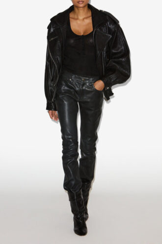 Aneli Lambskin Leather Jacket with Pockets