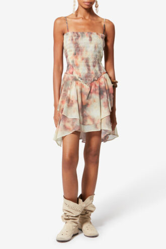 Anka Strappy Smocked Printed Cotton Voile Dress