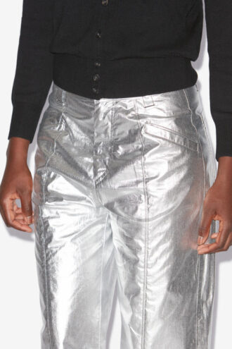 Aude Pants in Coated Silver-Finish Cotton