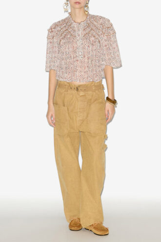 Carmen Printed and Gathered Cotton Voile Top
