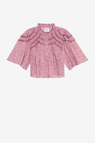 Carmen Printed and Gathered Cotton Voile Top