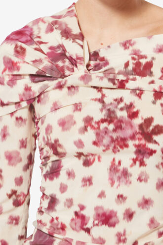Danka Printed Draped Stretch Silk Top
