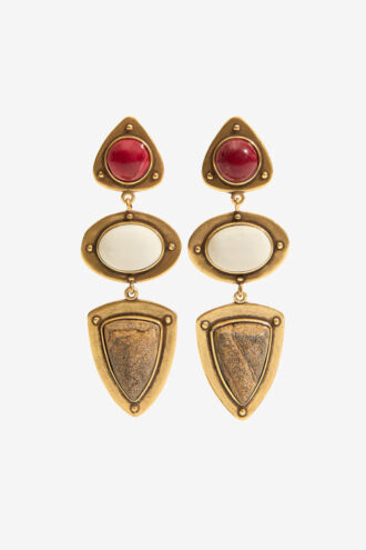 Dees Brass and Stone Pendant Earrings
