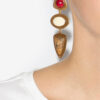 Dees Brass and Stone Pendant Earrings