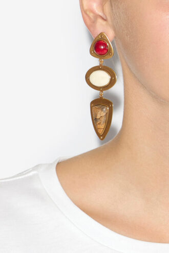 Dees Brass and Stone Pendant Earrings