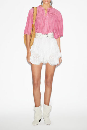 Destiny Smocked Blouse in Plain-Colored Cotton Voile