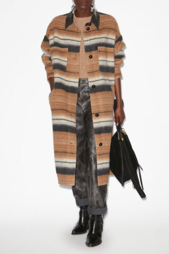 Djila Long Striped Wool Overshirt Coat