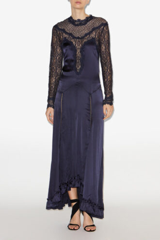 Dolores Long Satin and Lace Dress