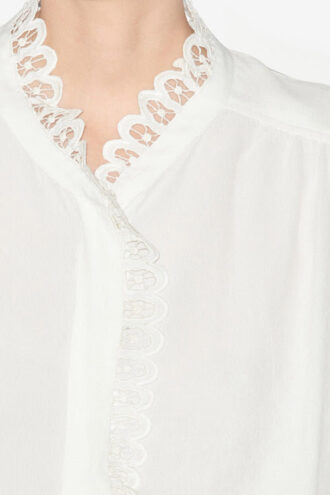 Estela Blouse in Plain-Colored Crepe with English Embroidery