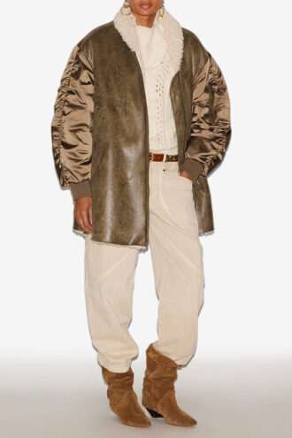 Evina Satin and Faux Leather Coat