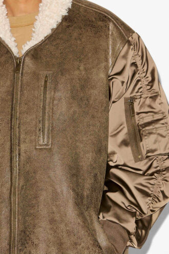 Evina Satin and Faux Leather Coat