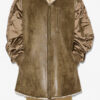 Evina Satin and Faux Leather Coat