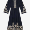 Feliana Long Embroidered Crepe Dress