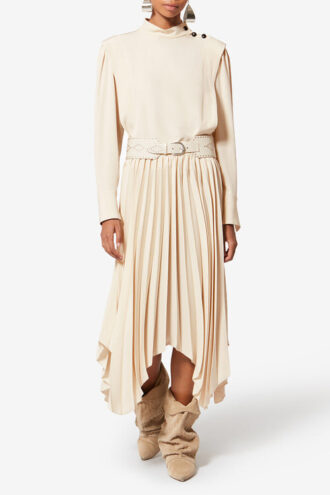 Felixa Long Pleated Flowing Crepe Skirt
