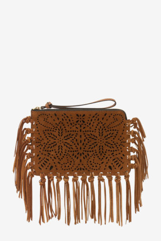 Flat Pouch Fringed Leather Clutch Bag