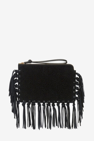 Flat Pouch Fringed Leather Clutch Bag