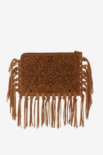 Flat Pouch Fringed Leather Clutch Bag