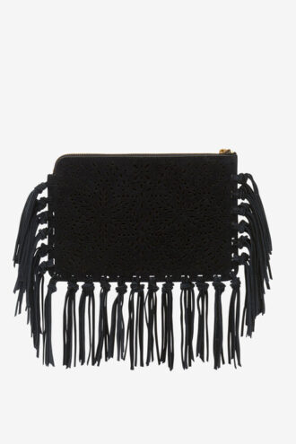 Flat Pouch Fringed Leather Clutch Bag