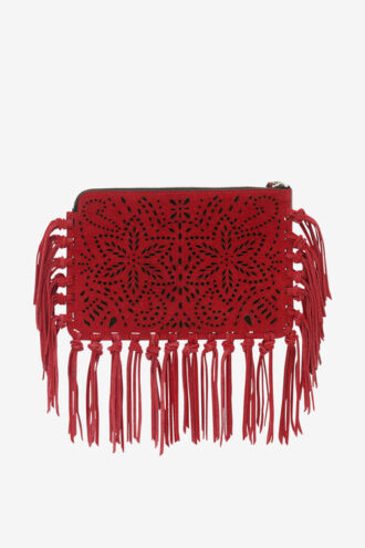 Flat Pouch Fringed Leather Clutch Bag