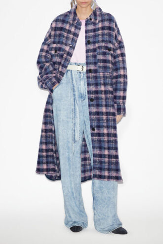 Fontizi Long Checkered Wool Blend Coat