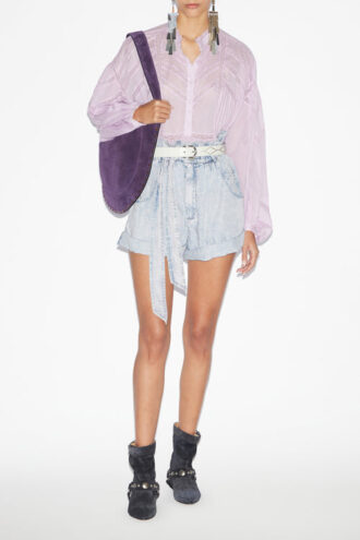 Gelma Blouse in Plain-Colored Cotton Voile and Lace