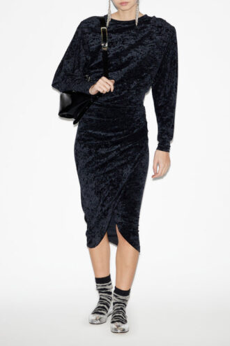 Hadley Midi Dress in Gathered Velvet