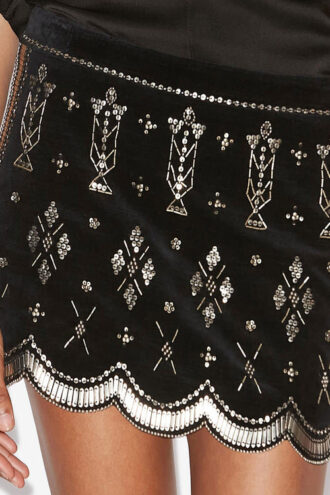 Handore Embroidered Velvet Mini Skirt