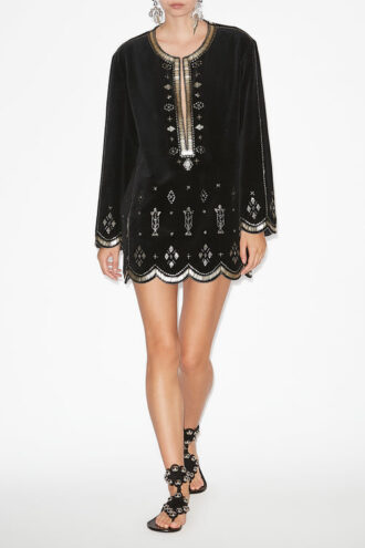 Helene Short Embroidered Velvet Dress
