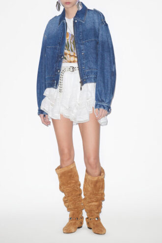Julie Short Workwear Style Jacket in Plain-Colored Denim
