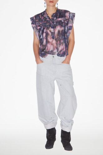Leaza Printed Pleated Cotton Voile Top