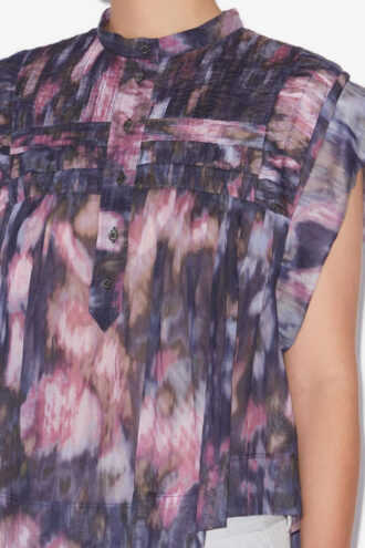 Leaza Printed Pleated Cotton Voile Top