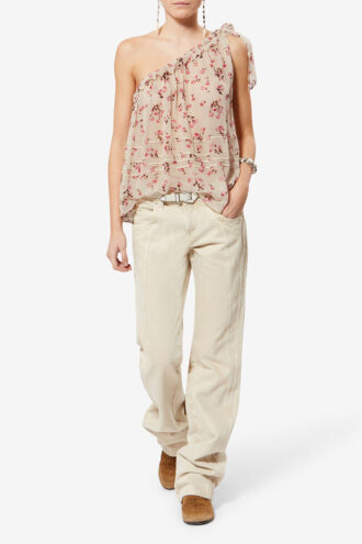 Loeva Asymmetrical Printed Muslin Top