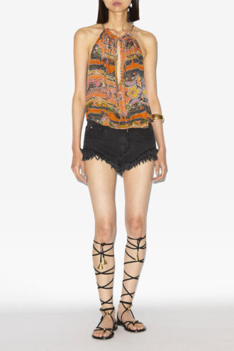 Marilou Printed Silk Top with Studs and Eyelets