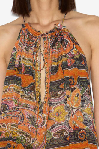 Marilou Printed Silk Top with Studs and Eyelets