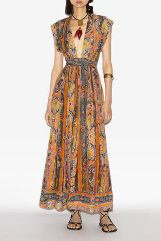 Melissa Long Printed Silk Dress