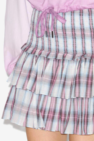Naomi Checkered Skirt in Smocked Cotton Voile