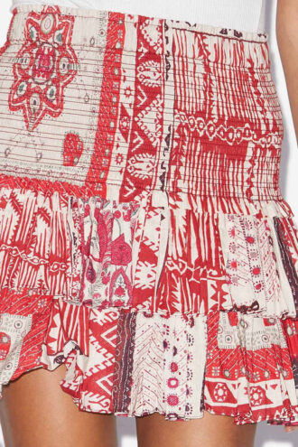 Naomi Smocked Cotton Voile Skirt with Bandana Print