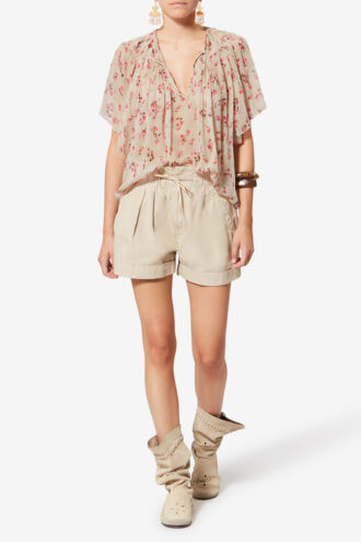 Neslya Short-Sleeve Printed Muslin Blouse