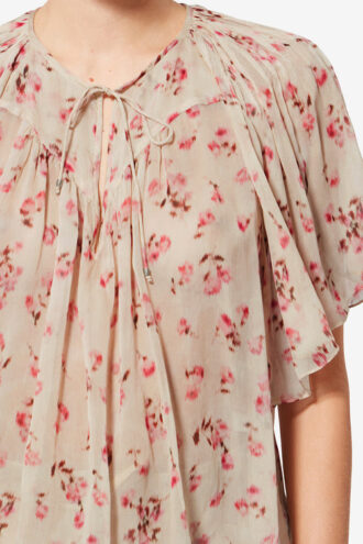 Neslya Short-Sleeve Printed Muslin Blouse