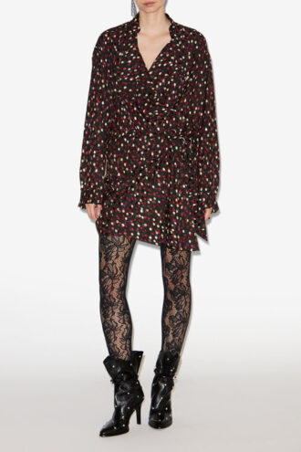 Ora Draped Silk Polka Dot Print Dress