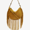 Oskan Hobo Zip Fringed Suede Calfskin Leather Handbag