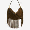 Oskan Hobo Zip Fringed Suede Calfskin Leather Handbag
