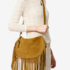 Oskan Hobo Zip Fringed Suede Calfskin Leather Handbag